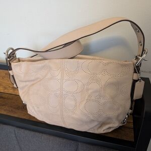 Coach Light Tan Metallic Perforated Shoulder Bag